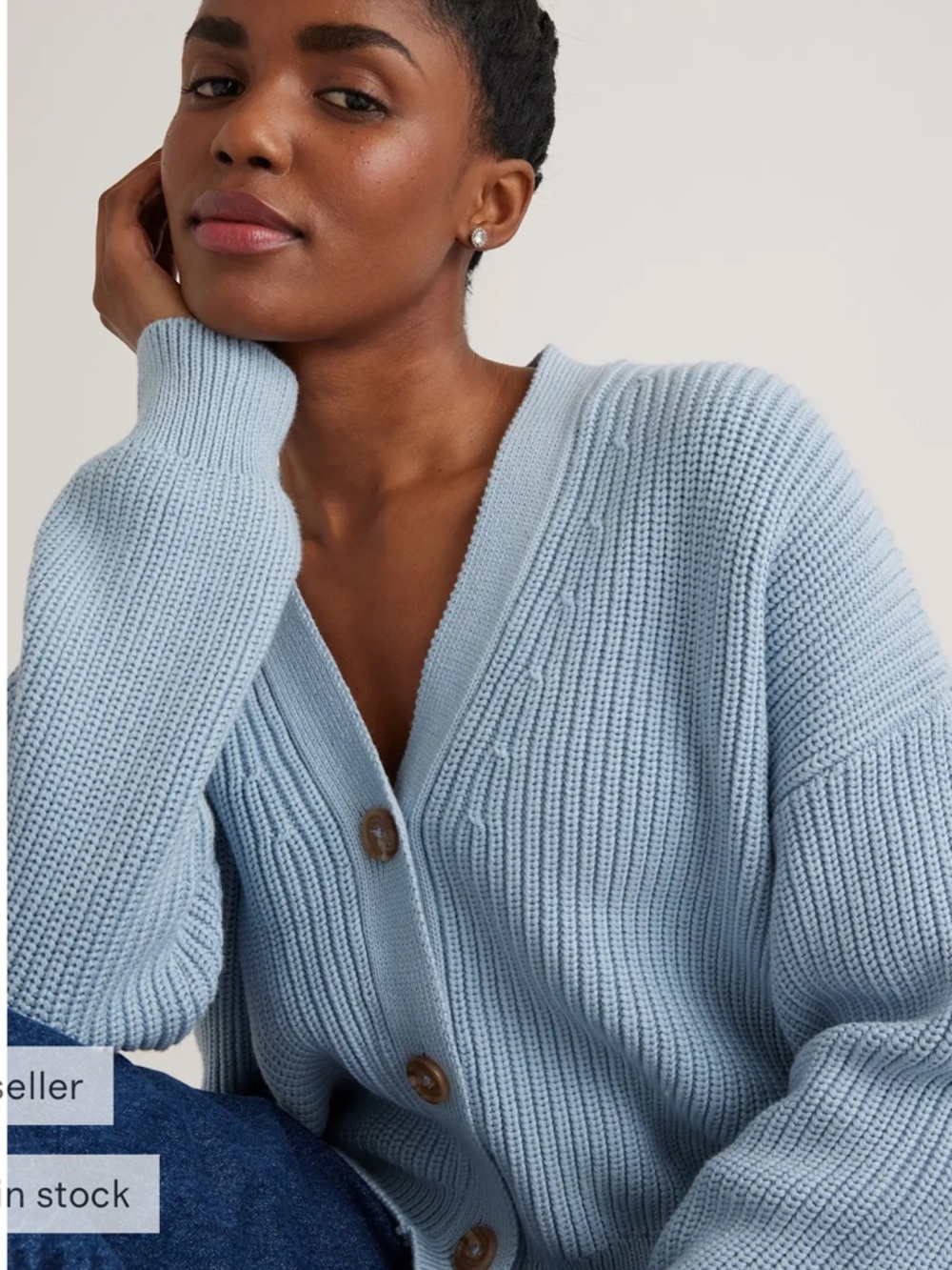 Quince Organic Cotton Fisherman Cardigan Oversized Sweater Sky Blue Size XS - Picture 7 of 9